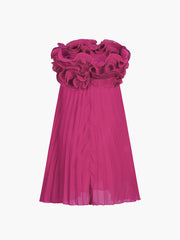 Kurzes Kleid mit Netzstoff-Rosetten und Falten