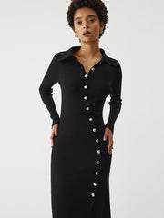 Asymmetric Button Down Long Modern Sleeve Midi Sweater Dress