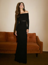 Overfold Off-Shoulder Mesh Langarm Langes Kleid