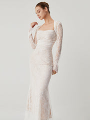 Halbtransparentes Maxikleid mit Jacquard-Spitze und Blumenmuster