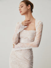 Halbtransparentes Maxikleid mit Jacquard-Spitze und Blumenmuster