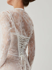 Halbtransparentes Maxikleid mit Jacquard-Spitze und Blumenmuster