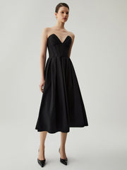 Midikleid mit Korsett-Schlauch, Plissierung, Reißverschluss und Doppeltaschen