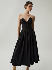 Midikleid mit Korsett-Schlauch, Plissierung, Reißverschluss und Doppeltaschen