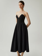 Midikleid mit Korsett-Schlauch, Plissierung, Reißverschluss und Doppeltaschen