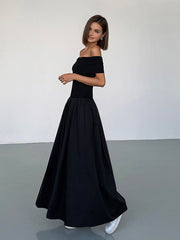 Frenchy – Langes, einfarbiges, schulterfreies Kleid