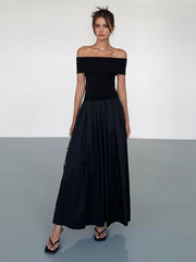 Frenchy – Langes, einfarbiges, schulterfreies Kleid