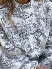 Kurzes A-Linien-Kleid mit Tuschemalerei-Print und Bindeband