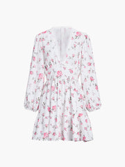 Kurzes Kleid mit mehrfarbigem Spitzenbesatz und Blumenmuster