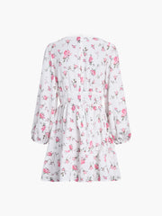 Kurzes Kleid mit mehrfarbigem Spitzenbesatz und Blumenmuster