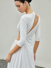 Maxikleid aus Strick mit Schlitz und Rüschen