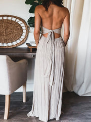 Rückenfreies langes Kleid mit U-Ausschnitt und Neckholder
