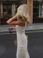 Ärmelloses langes Kleid aus Baumwolle und Leinen