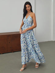 Langes Neckholder-Kleid mit Blumenmuster