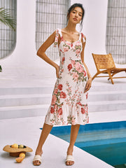 Kurzes Camisole-Kleid mit Blumenmuster und Knoten