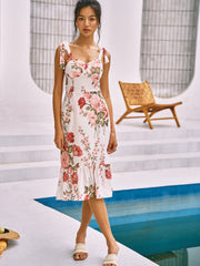 Kurzes Camisole-Kleid mit Blumenmuster und Knoten