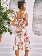 Kurzes Camisole-Kleid mit Blumenmuster und Knoten
