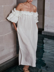 Paradise Lettuce Trim Cold Shoulder Backless Midi Dress