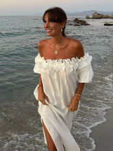 Paradise – Schulterfreies, rückenfreies Midikleid mit Salatbesatz