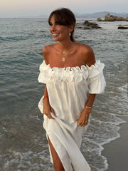 Paradise Lettuce Trim Cold Shoulder Backless Midi Dress