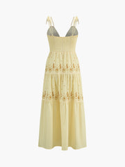Langes Kleid mit Blumenmuster, V-Ausschnitt und Camisole-Knoten