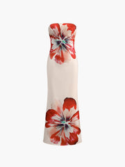 Langes, schulterfreies Tube-Kleid mit Blumendruck