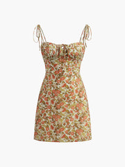 A-Linien-Kleid mit Blumenmuster und Bindeband vorne