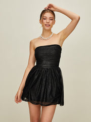 Off-Shoulder Pailletten geknotetes Mesh-Kleid