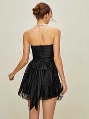 Off-Shoulder Pailletten geknotetes Mesh-Kleid