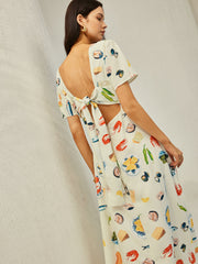 Rückenfreies Kleid mit V-Ausschnitt und Blumenmuster