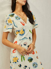 Rückenfreies Kleid mit V-Ausschnitt und Blumenmuster