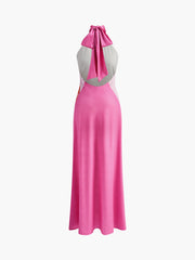 Rückenfreies Neckholder-Kleid aus Satin mit Blumenmuster