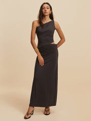 Asymmetrisches ärmelloses Kleid mit Ausschnitt