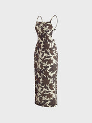Rückenfreies, bedrucktes Kleid mit Schlitz und Reißverschluss