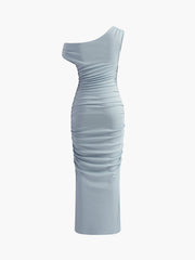 Asymmetrisches, schmal geschnittenes, langes Kleid