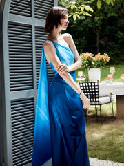 Asymmetrisches langes Kleid mit Farbverlauf und einer Schulter