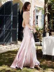 Langes, plissiertes Camisole-Kleid mit Rosette-Muster