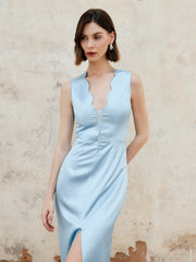 Langes Tank-Kleid mit geschlitztem Saum und gekräuseltem Saum