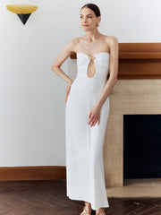 Schulterfreies, einfarbiges, langes Kleid mit Cut-outs