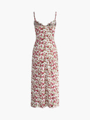 Cami-Kleid mit Blumenmuster, Schlitz und Herzausschnitt