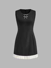 Paneled Rhinestone Bow Short Dress