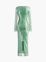 Kleid mit V-Ausschnitt, Schnürung und Pailletten
