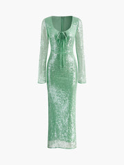 Kleid mit V-Ausschnitt, Schnürung und Pailletten