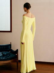 Off Shoulder Pleated Sweater Dress