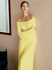 Off Shoulder Pleated Sweater Dress