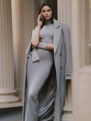 Langes Tanktopkleid aus Baumwolle mit hohem Kragen