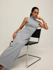 Langes Tanktopkleid aus Baumwolle mit hohem Kragen