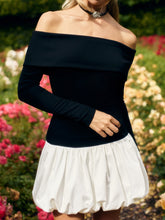 Zweifarbiges, schulterfreies Bubble-Kurzkleid