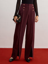 Hose mit weitem Bein und Schlitz und Knopfdekor