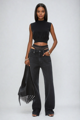 Bahari – Deconstructed-Jeans mit Cut-Outs in Schwarz
